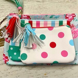 Matilda Jane Multicolor Polka Dot and Floral Cosmetic Makeup Bag Set of Three